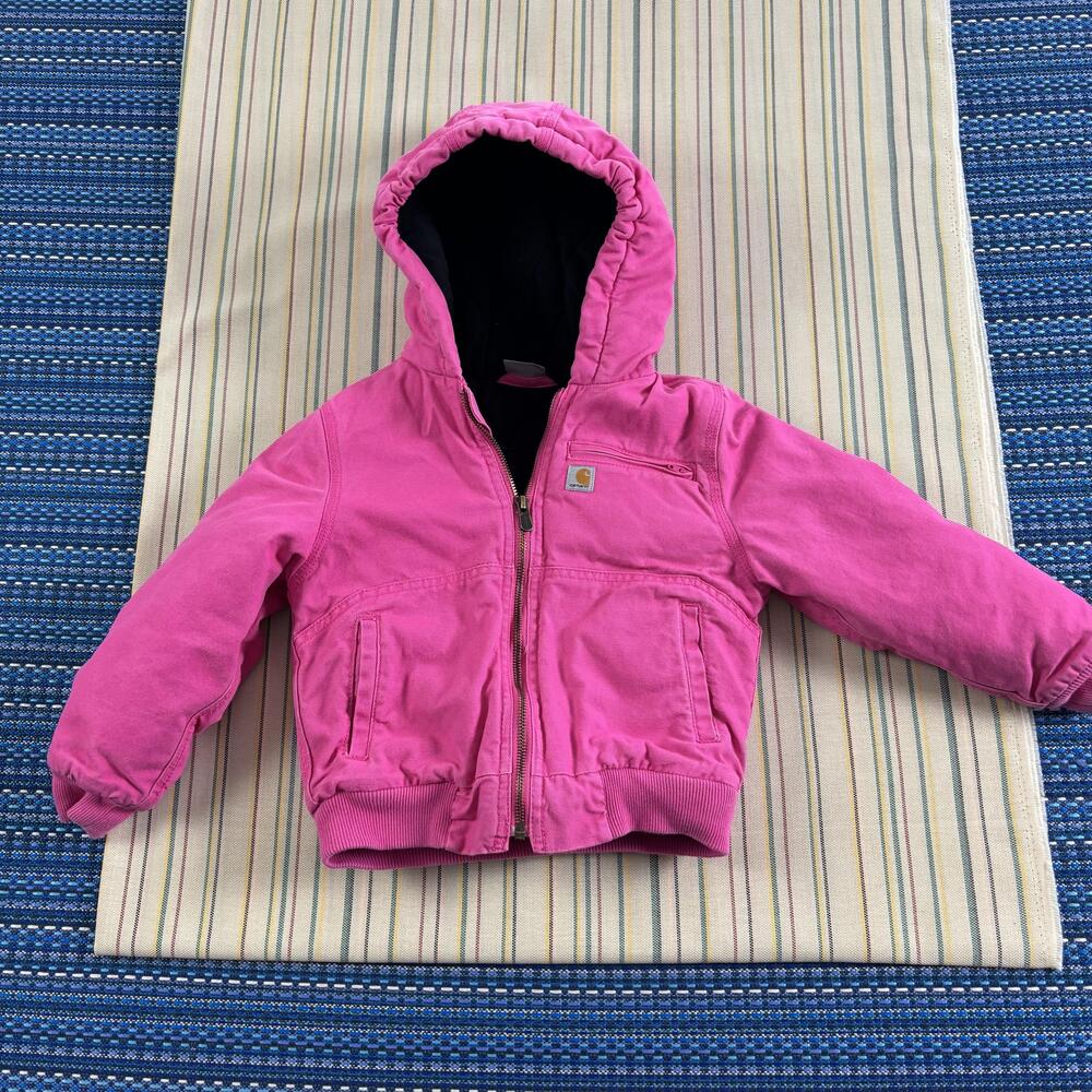 Carhartt Jacket Girls XS 6 Pink Canvas Quilted Hooded Full Zip Insulated Warm